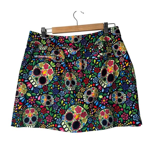 LoudMouth Classic Skort - Mosaic Skulls Size 12 Casual Dia de Muerte Mexican - Picture 2 of 8